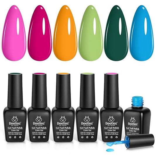 beetles Gel Polish Set - Hot Pink Green Blue Orange Gel Nail Polish Rainbow Boundless Energy Collection Holiday Nail Art Design Soak Off Uv LED Manicure DIY Home-BrightBean Baby
