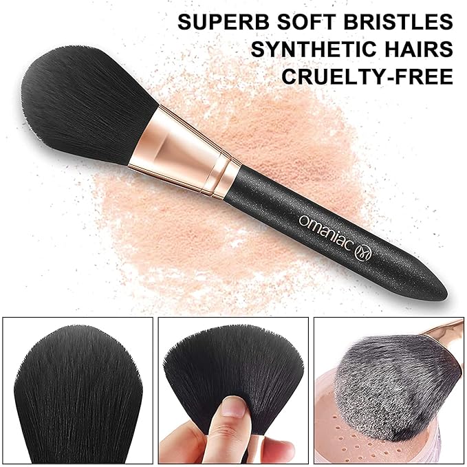 OMANIAC Makeup Brush Set Professional, 12 Pearlescent Wood Handle Makeup Brushes, Premium Cruelty-Free Synthetic Fiber Hair, Travel Make up Brushes Set with Case (Black).-BrightBean Baby