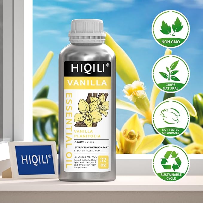 HIQILI 32 Ounces Vanilla Essential Oil, Strong Fragrance for Body Lotion, Candle Making, Soap, Aromatherapy-32 Fl Oz-BrightBean Baby