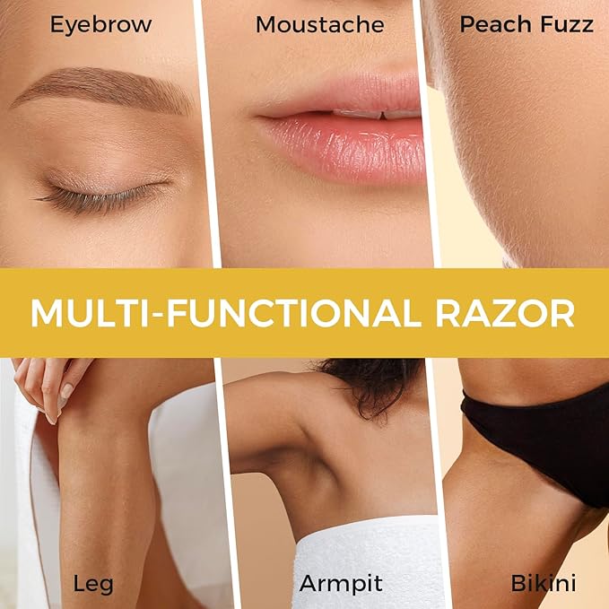 ZOMCHI Dermaplane Razor with 11 Blades for Women & Men, Eyebrow Trimmer with Protective Silicone Cap, Face Razor for Hair Removal - Matte Gold-BrightBean Baby