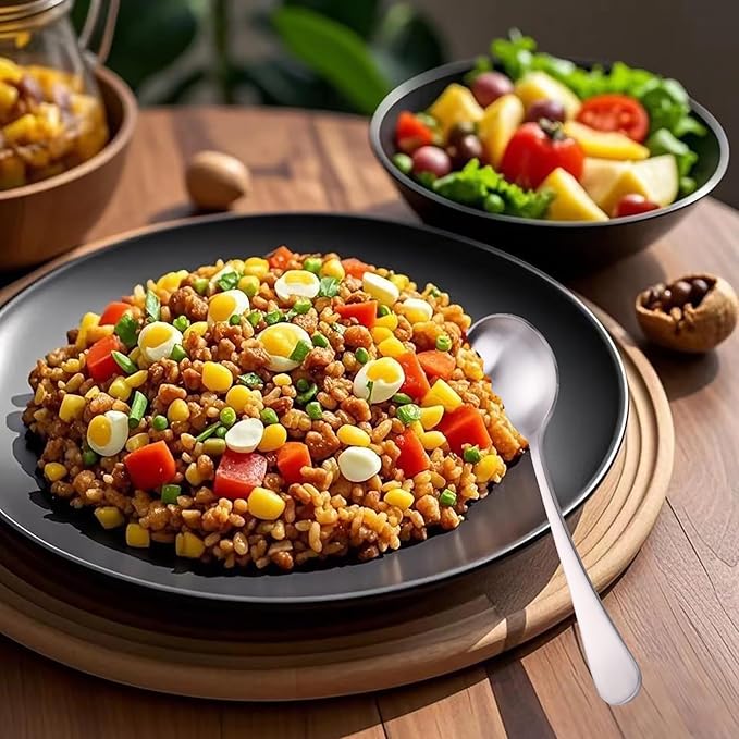 7" Elegant Soup Spoons Silverware Set,18/10 Stainless Steel,Matte Satin Finish,Dishwasher Safe(Set of 4,Silver)