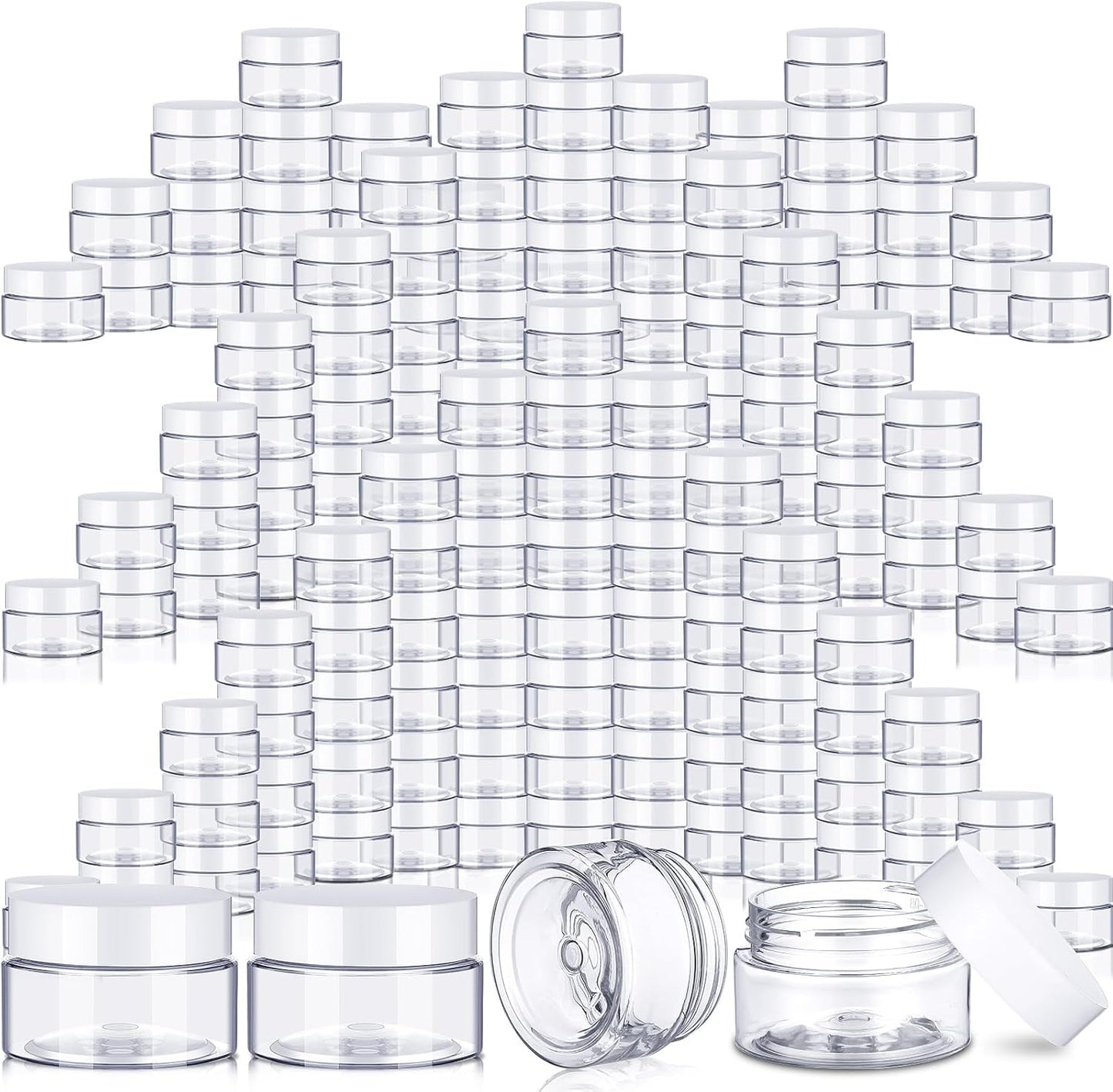 SATINIOR 100 Pcs Plastic Jars with Lids Small Containers Lids Wide Mouth Small Plastic Containers for Lotion Cream Rhinestones Body Butters Travel Storage (2 oz,White)-BrightBean Baby