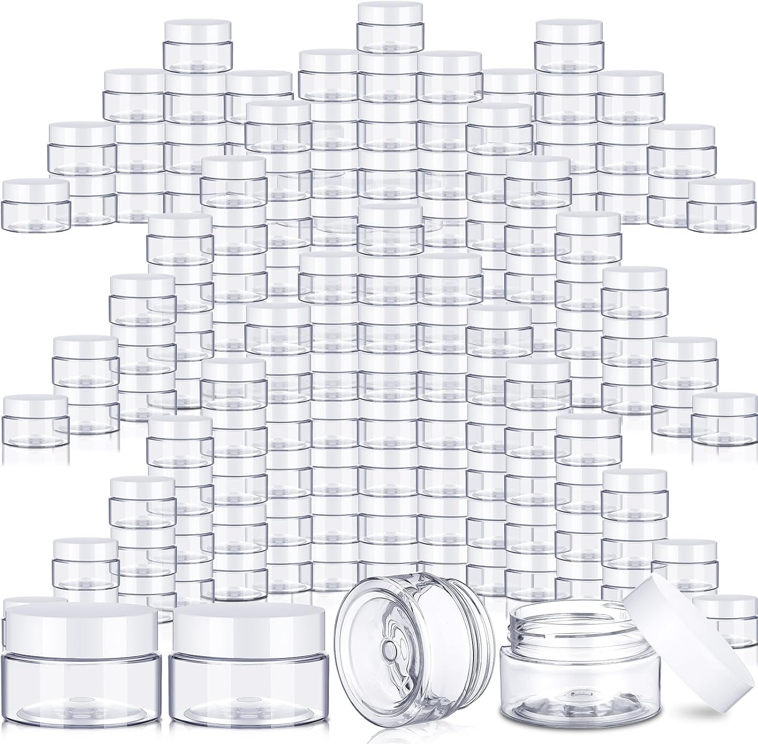 SATINIOR 100 Pcs Plastic Jars with Lids Small Containers Lids Wide Mouth Small Plastic Containers for Lotion Cream Rhinestones Body Butters Travel Storage (2 oz,White)-BrightBean Baby