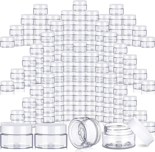SATINIOR 100 Pcs Plastic Jars with Lids Small Containers Lids Wide Mouth Small Plastic Containers for Lotion Cream Rhinestones Body Butters Travel Storage (2 oz,White)-BrightBean Baby