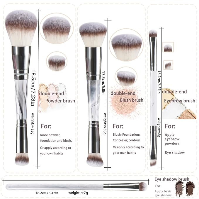 4 pcs makeup brushes, double head makeup brush set, loose powder powder blusher foundation make-up concealer eye shadow eyebrow brush, multi-purpose makeup tools-BrightBean Baby