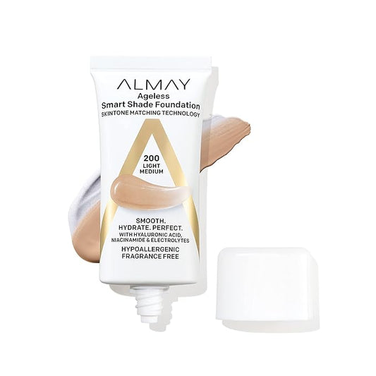Almay Anti-Aging Foundation, Smart Shade Face Makeup with Hyaluronic Acid, Niacinamide, Vitamin C & E, Hypoallergenic-Fragrance Free, 200 Light Medium, 1 Fl Oz (Pack of 1)-BrightBean Baby