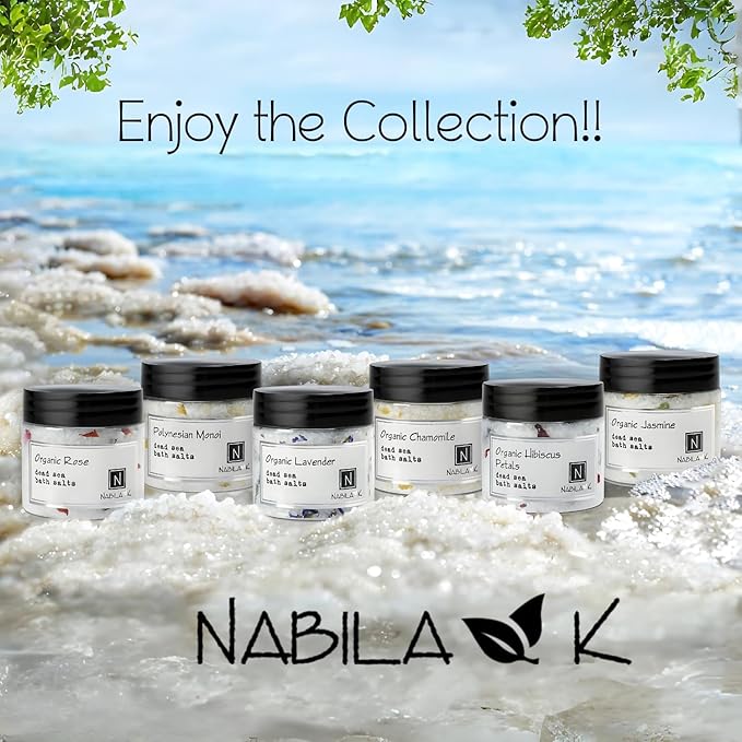 Organic Jasmine Bath Salts by Nabila K - Dead Sea Salt & Epsom Salt Scrub & Soak - Exfoliates & Hydrates Skin, Botanical Essential Oils - Bubble Bath Accessories for All Skins Types, 2 oz-BrightBean Baby