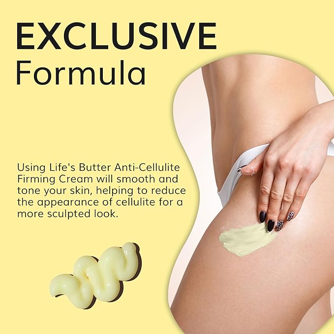 LIFE'S BUTTER Anti-Cellulite Cream - 100% Natural - Made in USA - Cruelty-Free - Hypoallergenic - Best Cellulite Reduction - Skin Firming + Tightening for Women L-Carnitine + CoQ10 + Caffeine – 6oz-BrightBean Baby
