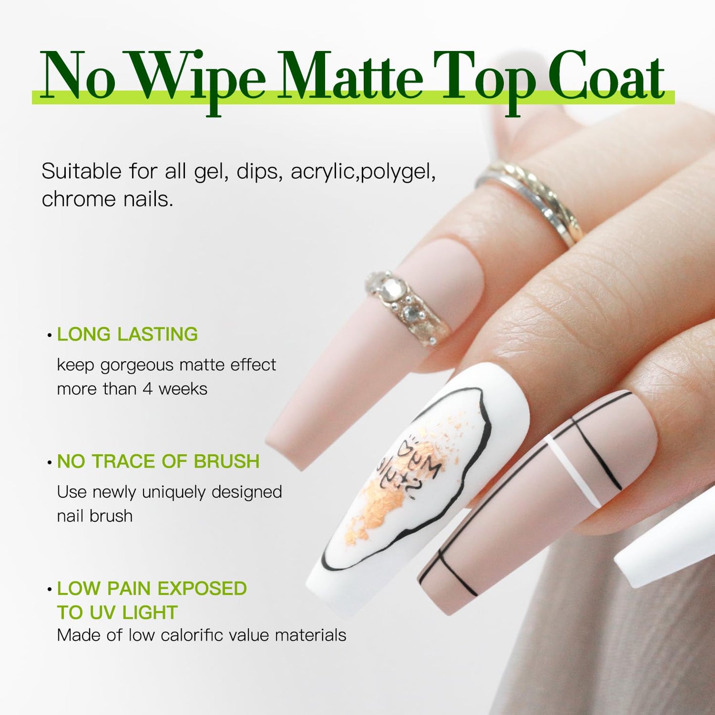 Double Rhythm 15ML No Wipe Gel Top Coat Base Coat Iridescent Glitter Shimmer 2 in 1 Nail Polish Soak Off Manicure DIY Home Salon (Matte Top Coat)-BrightBean Baby