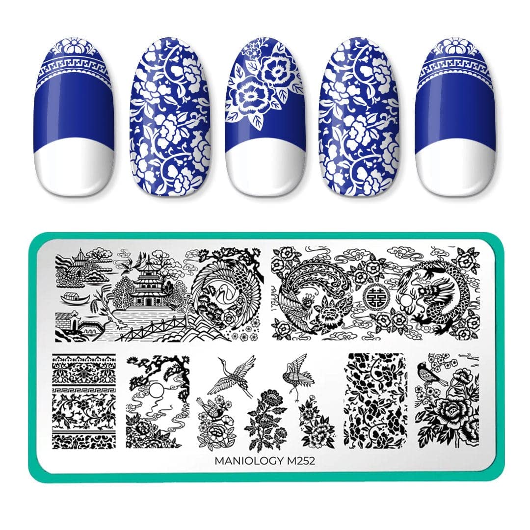 Maniology Porcelain Nail Stamping Plate | Classic Chinese Ceramic Dinnerware Design, Floral Patterns, Elegant DIY Manicure - Reusable, Rectangular, Stainless Steel Nail Art Template-BrightBean Baby