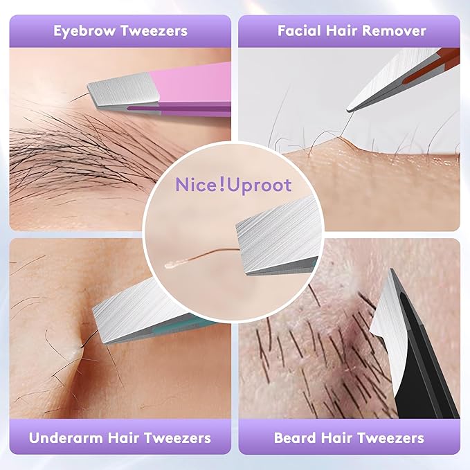 Tweezers for Women Facial Hair,Stocking Stuffers 4 Pack Tweezers for Eyebrows,Tweezer Set for Ingrown Hair, Plucking Daily Beauty Tool with Leather Travel Case for Gifts-BrightBean Baby