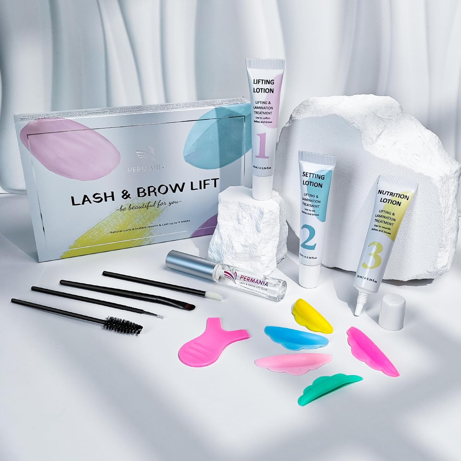 PERMANIA Lash Lift Kit, Tube Design Easy to Apply Brow Lamination Kit, for Natural Results Instant Lifting & Curling with Detailed Instruction (with Liquid Glue)-BrightBean Baby