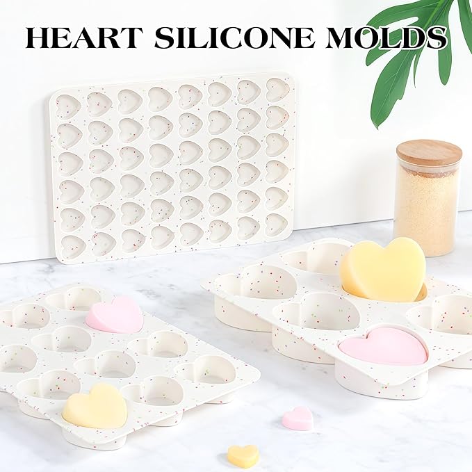 1 Inch Mini Heart Shaped Silicone Molds for Chocolate, Candy, Gummy, Soap (Set of 2, Cream)