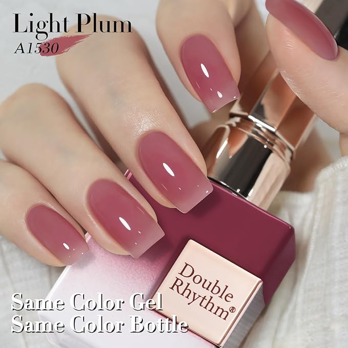 Double Rhythm 0.50 OZ Translucent Gel Polish Same Color Same Bottle Sheer Pastel Neutral Natural Milky 15 ML Jelly UV Nail Art DIY at Home (Light Plum-A1530)-BrightBean Baby