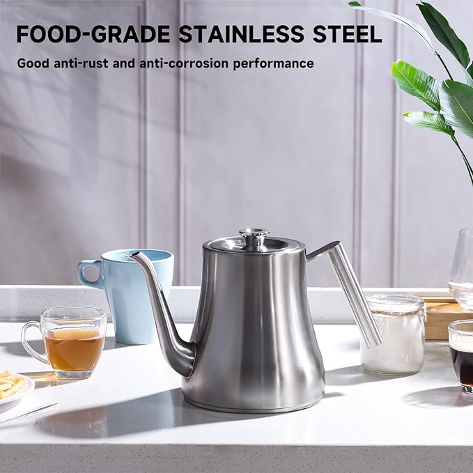 68OZ/2000ML Stainless Steel Teapot with Removable Infuser, Stovetop Safe Tea Maker Water Kettle for Loose Leaf & Tea Bags, Silver