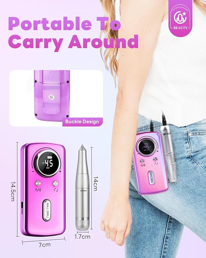 CozyZen Cordless Nail Drill Professional: 45000 RPM Rechargeable Electric Nail File Kit, Portable & Low Noise for Acrylic, Gel Nails, Manicure & Pedicure - Salon & Home Use-BrightBean Baby