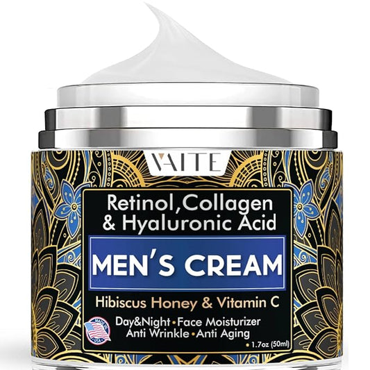VAITE Mens Face Skin Moisturizer with Collagen, Retinol Ant-Aging, Anti-Wrinkle Under the Eyes Men's cream care for Face with Hibiscus & Honey, Hyaluronic acid, Vitamin C Made in USA-BrightBean Baby