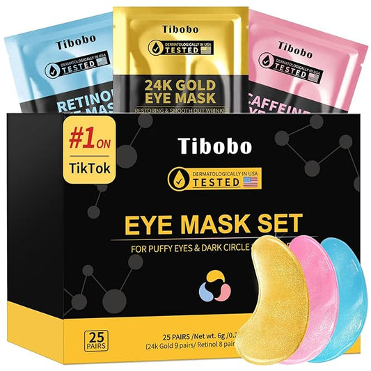 Under Eye Patches(25 Pairs), 24K Gold, Caffeine, Retinol Eye Masks for Puffy Eyes, Wrinkles, Dark Circles, Undereye Bags Treatment - Restoring & Awakening & Moisturizer Skin care Gift for Women-BrightBean Baby