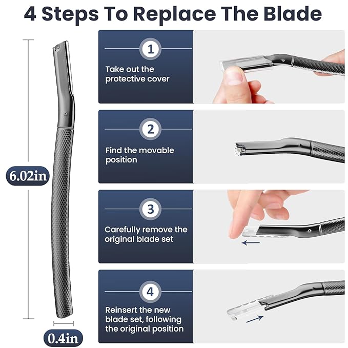 Dermaplaning Tool for Face, Dermaplane Razor for Peach Fuzz with Metal Grip, Professional Eyebrow Razor for Women, Facial Razor for Women Black (12 Replaceable Blades)-BrightBean Baby