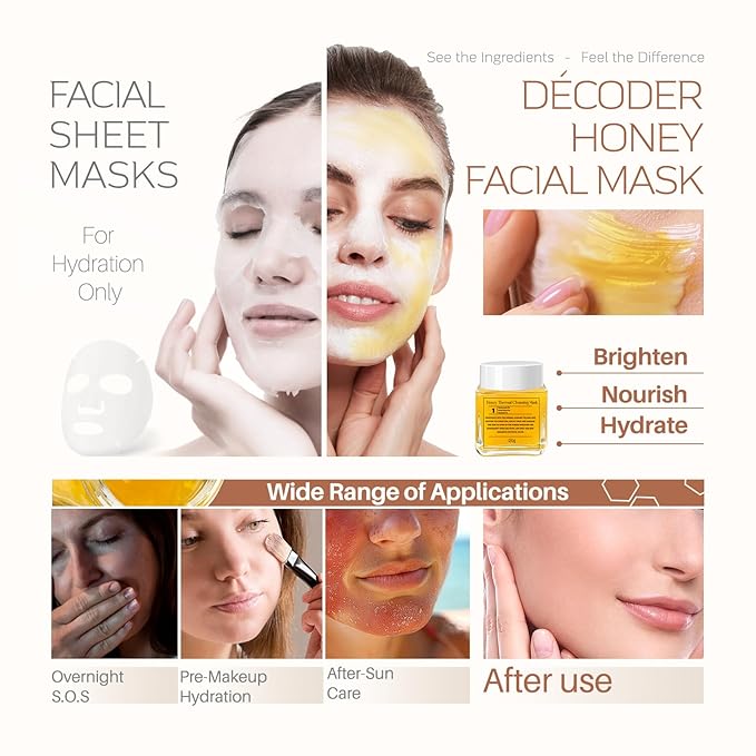 Decoder Honey Cleansing Jelly Skin Care Collagen Face Mask - 5% Honey Extract, 5% Niacinamide, Deep Nourishing Royal Jelly & Witch Hazel, Advanced Cleansing & Hydration, Sea Buckthorn Oil, 4.23 Oz-BrightBean Baby