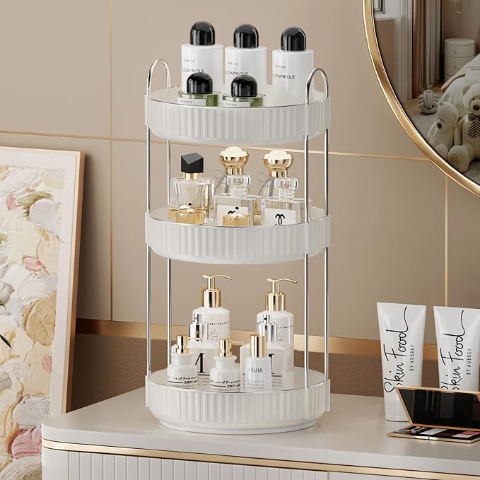 Rotating Makeup Organizer for Vanity,3 Tier High-Capacity Skincare Clear Make Up Storage Perfume Organizers Cosmetic Dresser Organizer Countertop 360 Spinning-BrightBean Baby