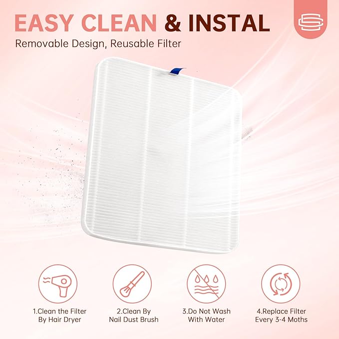 Nail Dust Collector, Rechargeable Dust Collector Nail Tech, Powerful Vacuum Fan Vent Dust Collector Extractor Dust Suction Machine for Acrylic Nails Polishing, Nail Salon&Home, Pink-BrightBean Baby