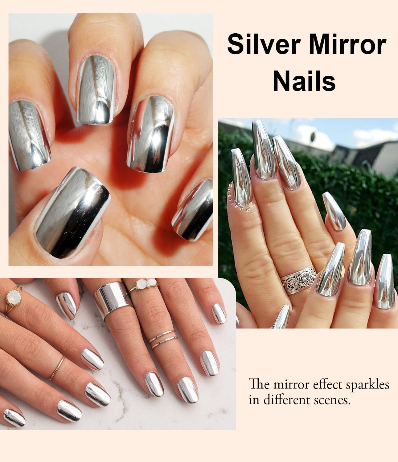 2 Jars Chrome Nail Powder：Mirror Effect Gold Chrome Nail Powder,Metallic Mirror Silver Chrome Powders Decoration for DIY Nail Art,Pigment Holo chrome powder with 4 Eyeshadow Sticks-BrightBean Baby