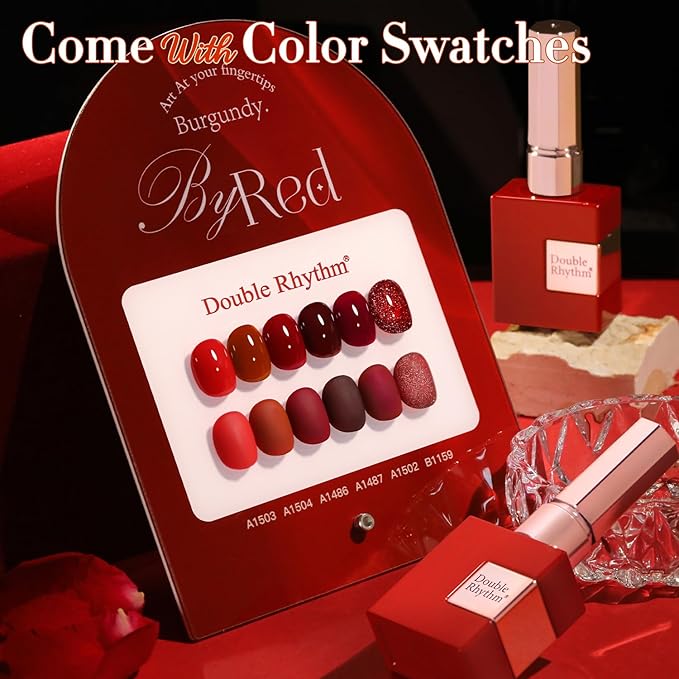 Double Rhythm 6 Pcs 15 ML Gel Polish Set Same Color Same Bottle Soak Off Gel Polish Kit Nail Art Manicure Salon DIY at Home for Women (Glitter Burgundy Dark Cherry Red Maroon-T6-7)-BrightBean Baby