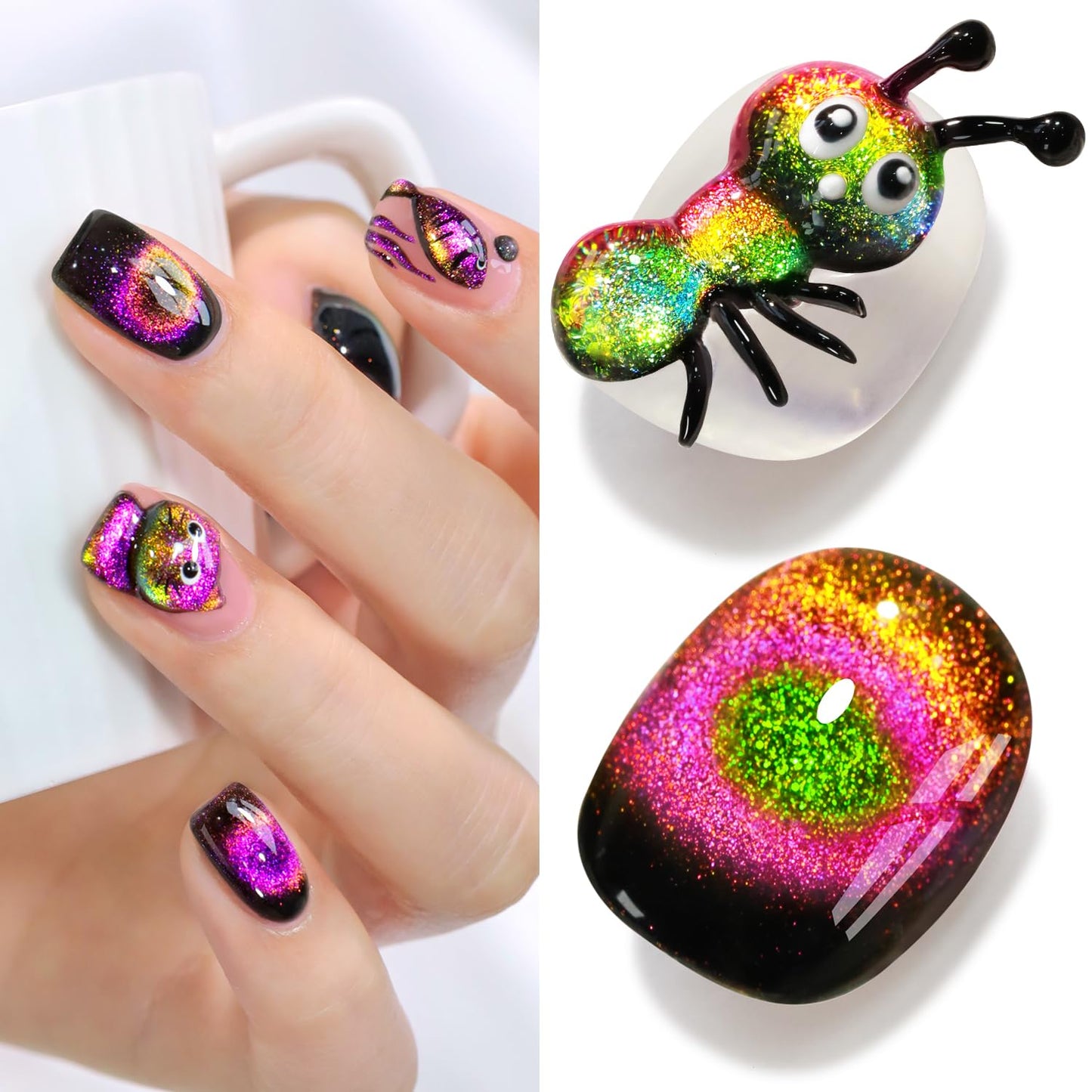 Double Rhythm Cat Eye Gel Polish with Magnet 15ML Holographic Glitter Shimmer Translucent Sheer Color Glass Magnetic Gel Polish Salon DIY at Home (Orange Pink-MC1051)-BrightBean Baby