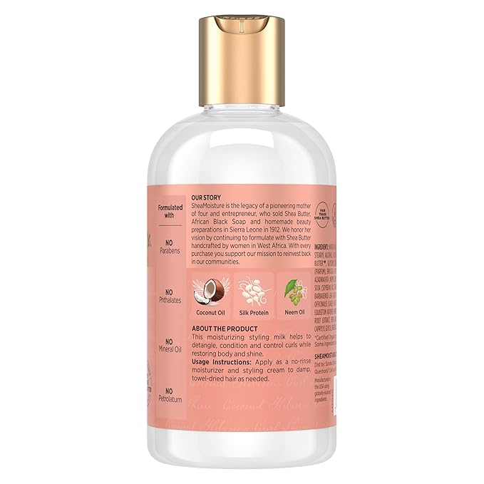 SheaMoisture Curl & Style Milk Coconut & Hibiscus with Silk Protein & Neem Oil for Thick, Defined, Curly Hair Fair Trade, Sulfate-Free 8 oz-BrightBean Baby