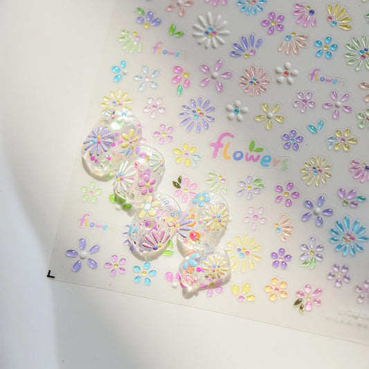 5D Flower Nail Art Stickers,Embossed Self-Adhesive Colorful Floral Nail Decals Cute Daisy Small Flower Floral Nail Art Supplies Summer Nail Design for Women and Girls DIY Manicure Decoration-BrightBean Baby