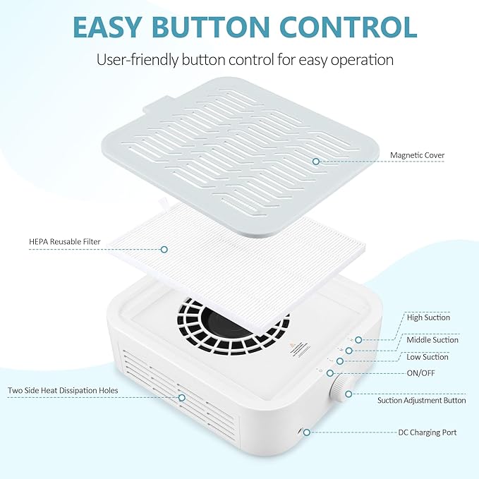 LIONVISON Nail Dust Collector For Salons: Manicure Pedicure Tool for Beginners DIY Nail Tech - Reusable Filter Fan Dust Suction Machine For Home-BrightBean Baby