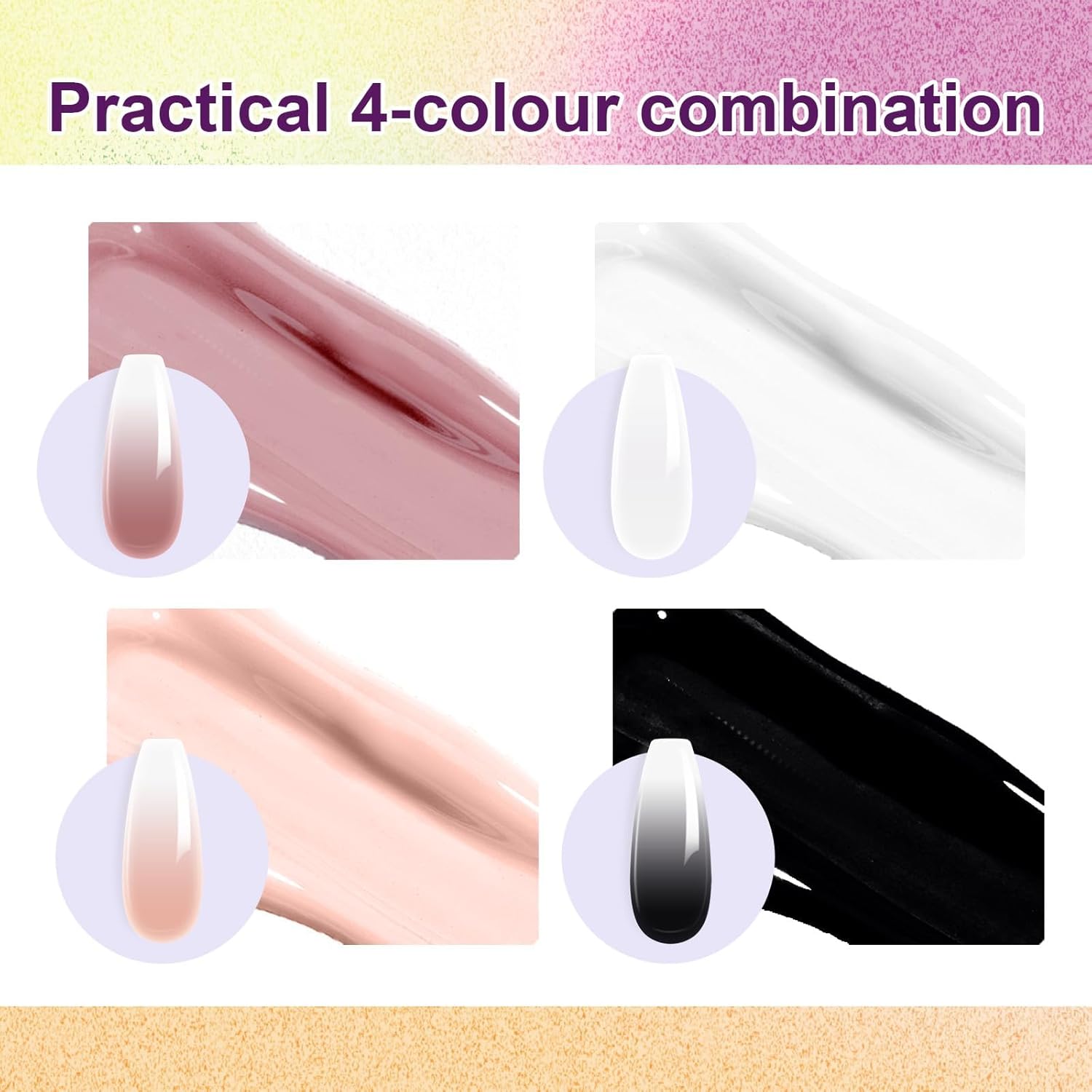 Gradient Painting Gel, 4 Colors Ombre Gel Nail Polish Include White Nude Almond Black Sponging for Pigment Pat Nails French Manicure Soak Off UV DIY Nail Art Essentia Set-BrightBean Baby