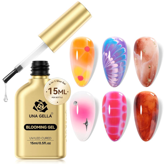 UNA GELLA Blooming Gel Nail Polish 15ml Super Clear for Spreading Effect U V/LED Needed Nail Blooming Gel for Marble Natural Stone Floral Print Watercolor Effect Design Soak Off Home DIY Salon-BrightBean Baby