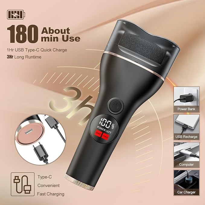 Electric Callus Remover for Feet with 17 in 1 Pedicure Kit, Rechargeable Waterproof Foot File Professional Foot Care Tools, Portable Callus Remover Kit to Remove Dead Skin Hard Skin Dry Cracks(Black)-BrightBean Baby