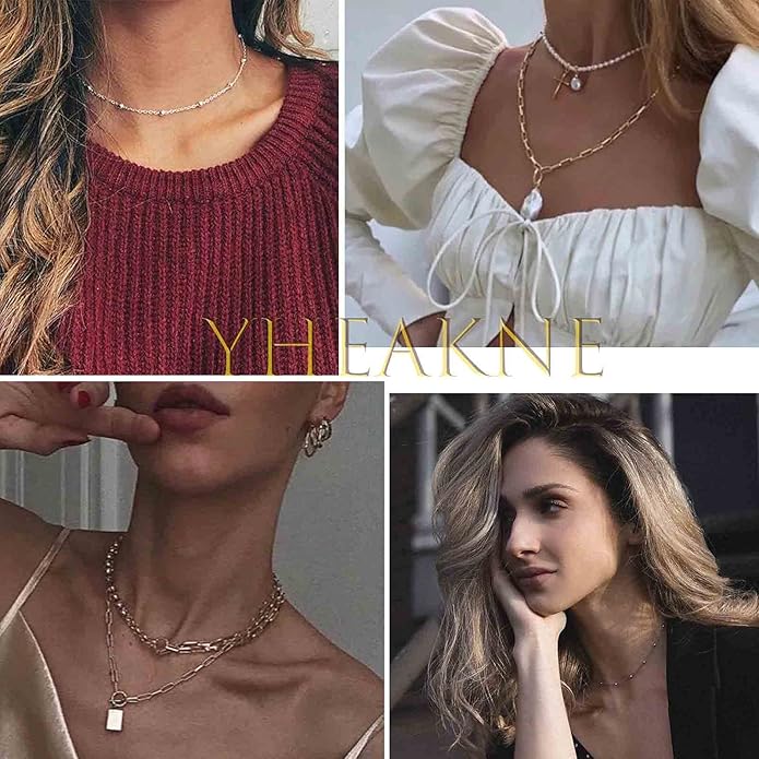 Boho Thin Beaded Choker Necklace Gold Station Ball Necklace Short Satellite Chain Necklace Everyday Minimalist Necklace Jewelry for Women and Girls-BrightBean Baby
