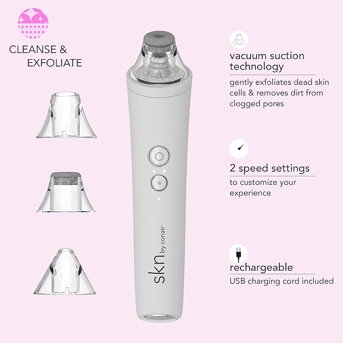 skn by conair Microdermabrasion Facial Tool, Pore Vacuum, Remove Dead Skin Cells and Dirt from Clogged Pores-BrightBean Baby