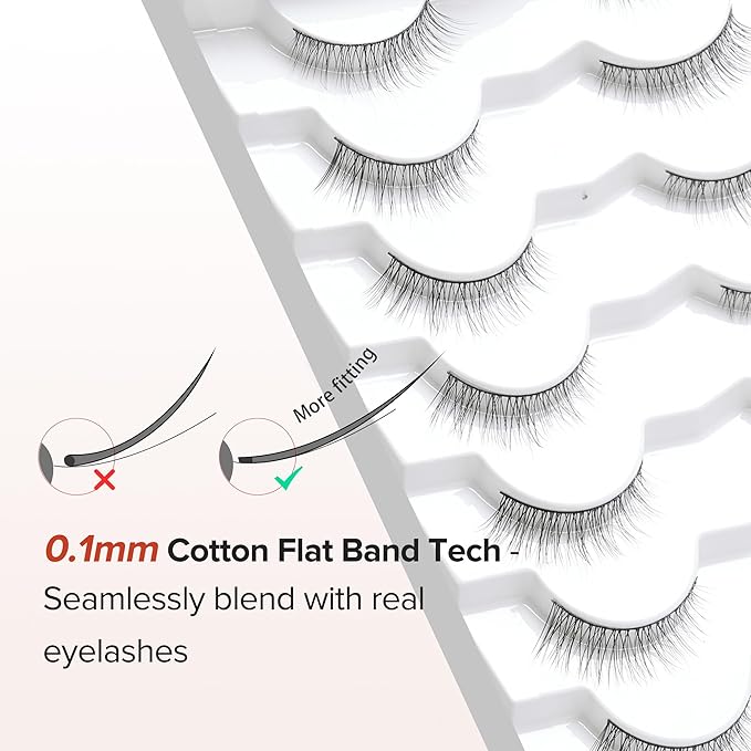 Natural Wispy Cat Eye Lashes - 3D Volume C Curl Eyelashes With Thin Band - 10mm Short Lashes - 7 Pairs-BrightBean Baby