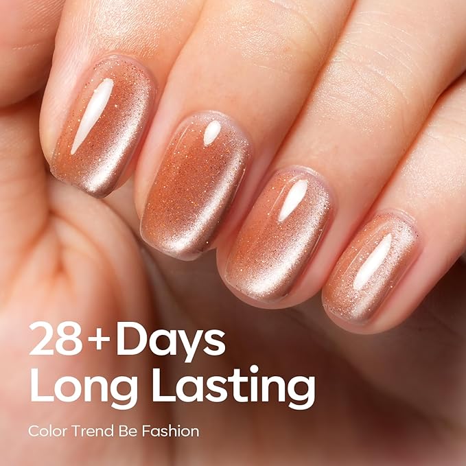 modelones Cat Eye Gel Nail Polish, 6 Colors Nude Gel Polish Pink Glitter Brown with Magnet Sparkle Galaxy Series Nail Polish Kit Soak Off Led Nail Art Manicure Salon DIY Gifts-BrightBean Baby