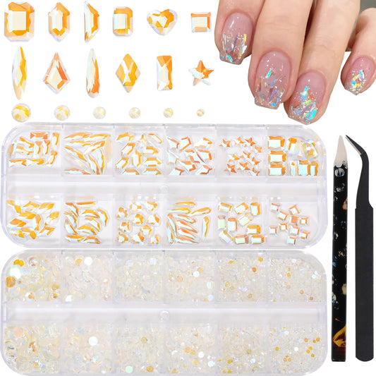 HNUIX Nail Rhinestones - 3D Multi Shape Size Crystal, Crystal Aurora Nail Gems, Flat Back, with Kit, for Nail Art, DIY Decorations-BrightBean Baby