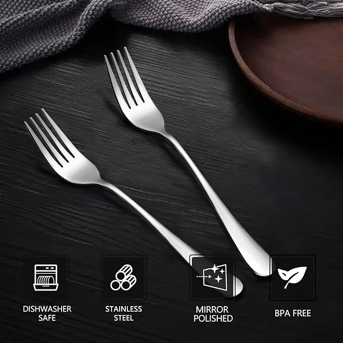 SANTUO Stainless Steel Forks Set, 10PCS 7.3" Salad Forks and 10PCS 6.7" Dessert Forks, Set of 20 Top Food Grade Silverware Forks, Mirror Polished & Dishwasher Safe