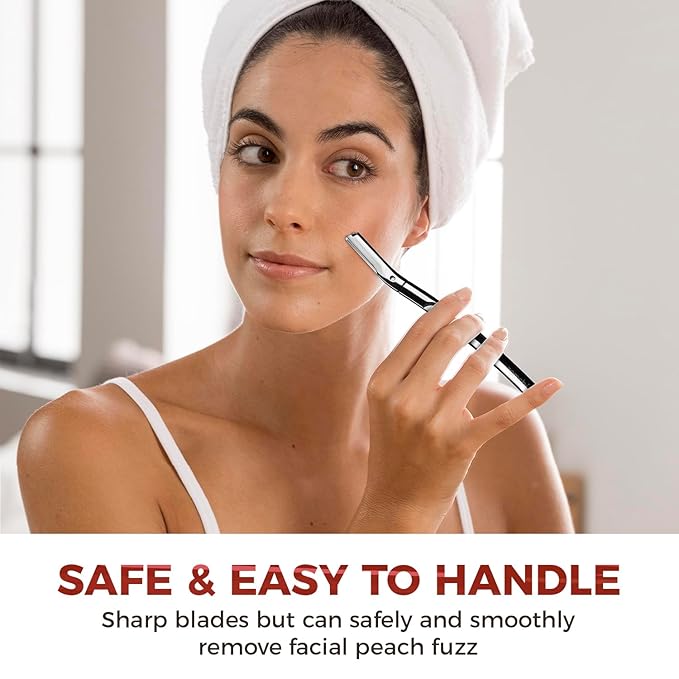 ZOMCHI Eyebrow Razor and Face Razor for Women and Men, Reusable Metal Handle with 11 Refill Blades, Dermaplane Razor with Protective Silicone Cap, Eyebrow Hair Trimmer - Polished Silver-BrightBean Baby
