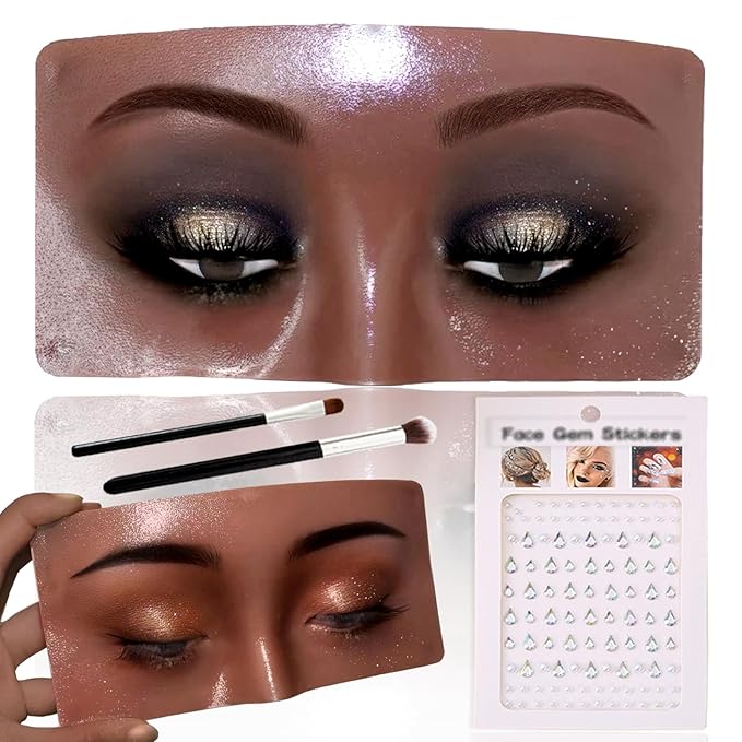 Silicone Makeup Mannequin Face, Makeup Practice Face Board for Makeup Artist Supplies, Mannequin Face for Makeup Practice with Makeup Brushes Rhinestones Sticker(Black)-BrightBean Baby