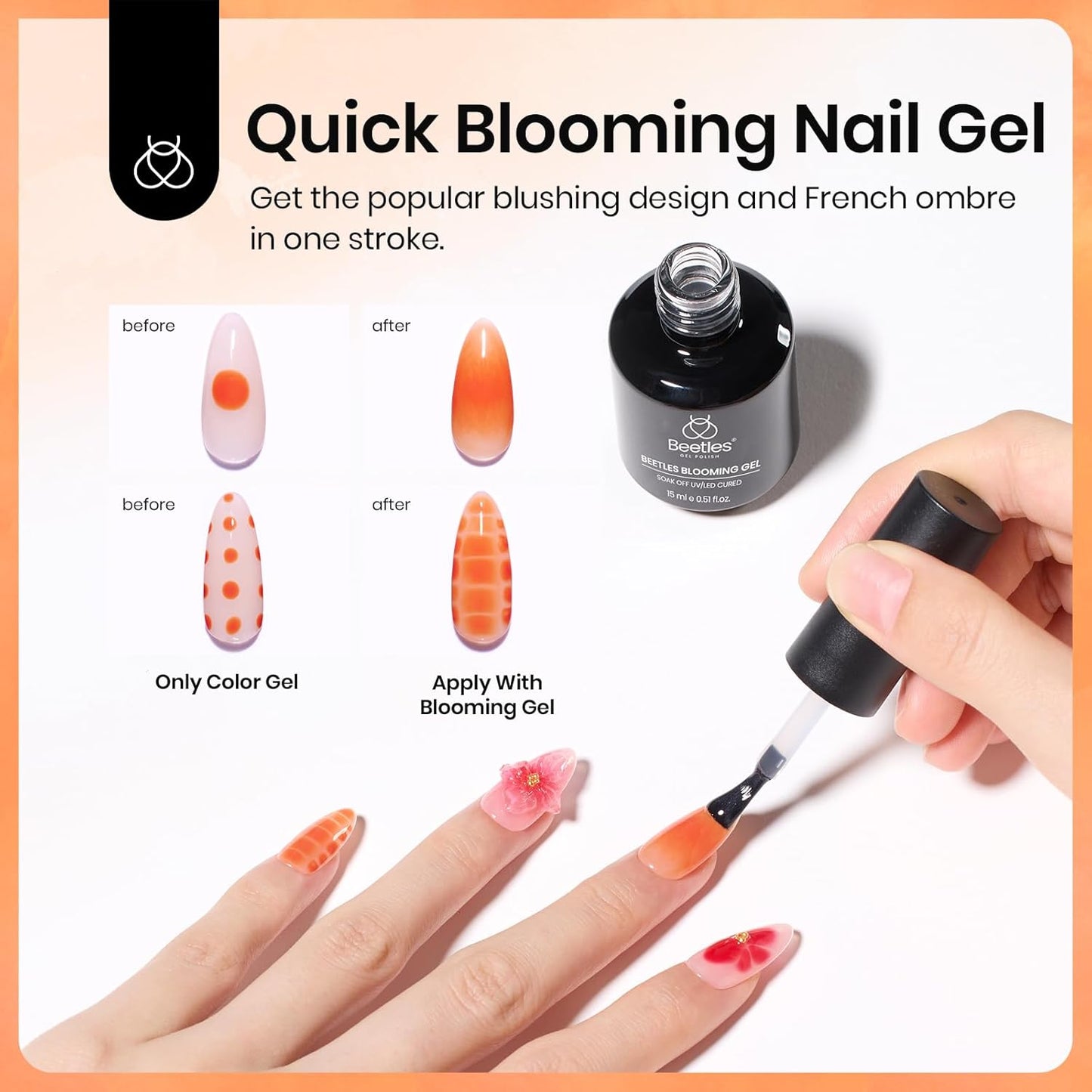 Beetles Halloween Blooming Gel: 2 Pcs 15ml Clear Uv Led Blooming Gel Nail Polish for Spreading Effect Blossom Marble Natural Stone Watercolor Floral Print Soak off Nail Diy Design-BrightBean Baby
