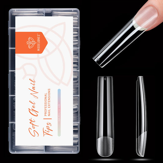modelones Long Square Nail Tips, 3XXXL Straight Pre-shaped Soft Gel Tips Fake Nails False Acrylic Clear Full Cover Press on Extension Kit Gel Manicure DIY at Home 216PCS 12Sizes-BrightBean Baby