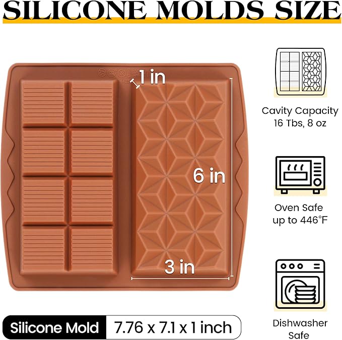 1 Inch Chocolate Bar Mold Deep Dubai Stuffed Chocolate Molds Silicone Large Break Apart Silicone Molds (Mix,2 Pcs）