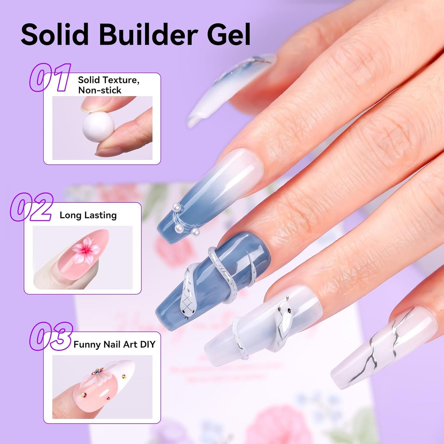 Makartt 3D Gel Nail Art: 4-in-1 Solid Builder Nail Gel White Non-sticky Hands for Extension, 15ML UV Glue for Acrylic Tips, 3D Nails Gels Sculpture Gels for Nails Art Salon Home DIY 2PCS 15ml-BrightBean Baby