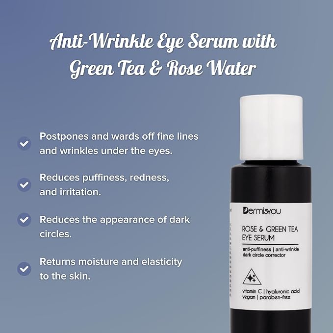 Eye Serum Anti Aging Rose and Green Tea 1.33 OZ with Hyaluronic Acid, Vitamin C and E Anti Puffiness, Anti Wrinkle, Dark Circles Skin Care Products (PACKAGING MAY VARY)-BrightBean Baby