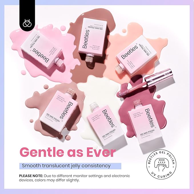 Beetles Jelly Gel Nail Polish, 6 Colors 15ML Milky White Sheer Pink Nude Brown Translucent Sheer Nail Polish Soak Off UV Colorful Bottle Gel Nail Art Home Salon DIY Gift for Women-BrightBean Baby