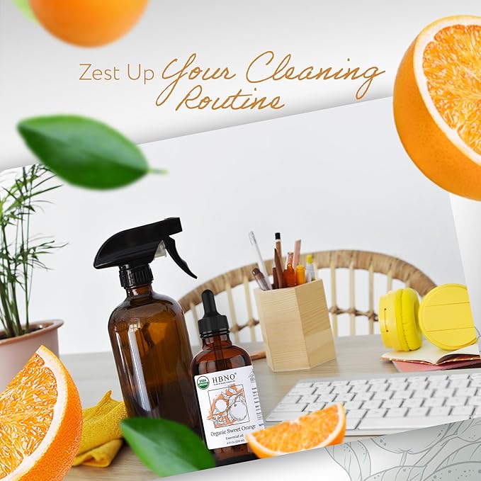 HBNO Organic Orange Essential Oil - Huge 4 oz (120ml) Value Size - USDA Certified Organic Orange Essential Oil, Cold Pressed for Aromatherapy, Soap Making, DIY, Diffuser-BrightBean Baby